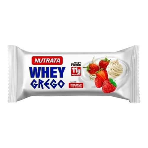Nutrata Whey Grego Bar Zero Adição de Açúcar - Sabor Morango com Chantilly (40g)