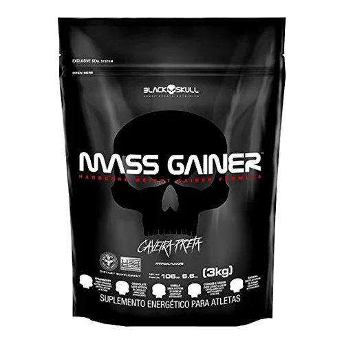 Suplemento Hipercalórico Black Skull Mass Gainer Refil 3kg Sabor Chocolate