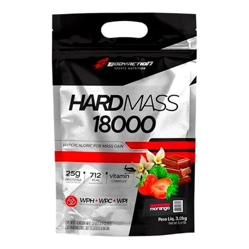Suplemento Hipercalórico Hard Mass 18000 BodyAction 3kg Sabor Morango
