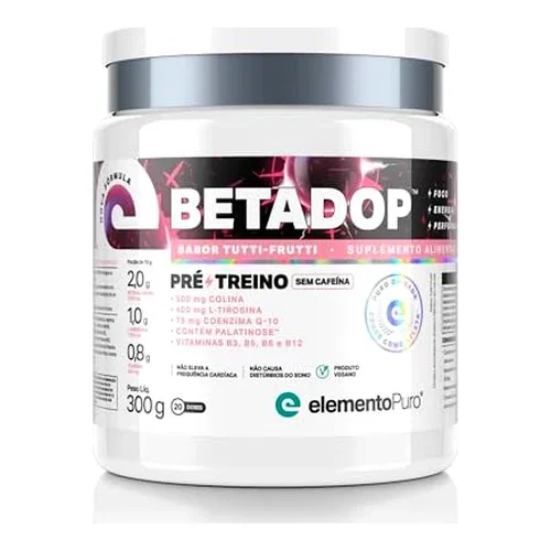 Pré-Treino Betadop Zero Cafeína Sabor Tutti Frutti 300g - Elemento Puro